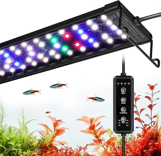 hygger LED Aquarium Light with Timer, 20W Full Spectrum Fish Tank Plant Growth Lamp, 24 H Remote Control, Adjustable Brightness & 10 Colors, Extendable Bracket, Power-Off Memory, Fits 18-24 Inch Tank