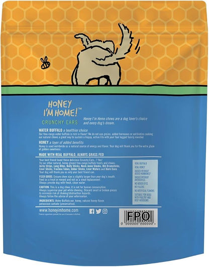 Honey I'm Home Buffalo Crunchy Ears Dog Chews, 4-Pack – Honey Coated, All-Natural, Free-Range, Grain-Free, Healthy & Crunchy Treats