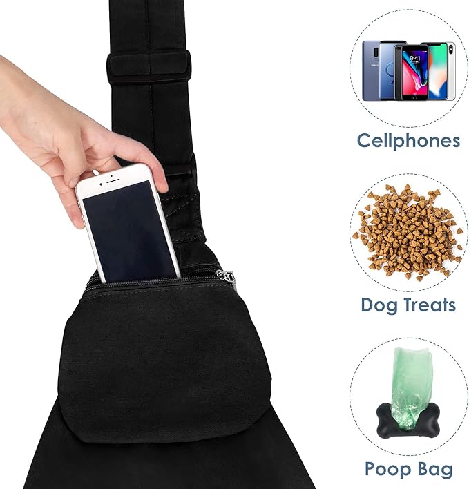 Lukovee Pet Sling, Hand Free Dog Sling Carrier Adjustable Padded Strap Tote Bag Breathable Cotton Shoulder Bag Front Pocket Safety Belt Carrying Small Dog Cat Puppy Machine Washable (BN, L)