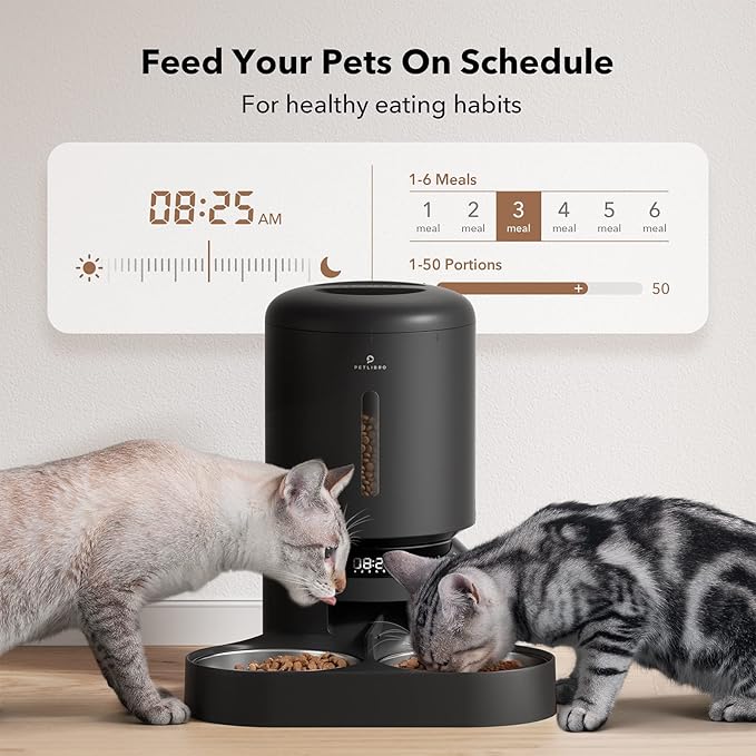 PETLIBRO Automatic Cat Feeder, Automatic Cat Food Dispenser with Freshness Preservation, Timed Cat Feeders with Low Food Sensor for Dry Food, Up to 6 Meals Per Day, Granary Pet Feeder for Cats/Dogs