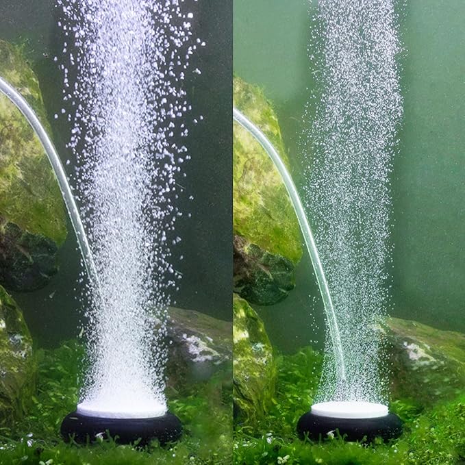 hygger Aquarium Air Stone, Fish Tank Bubbler, Nano Furnace Flue Round Stone Disk, Small Bubbles and High Dissolved Oxygen, with 2 Suction Cups, 1 Adjust Valve, 1 Check Valve (2 Inch)