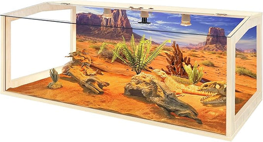 PROLEE Bearded Dragon Tank,Lizard Tank with Clear Tempered Glass Roof,Anti-Scratch Reptile Enclosure, Snake Tank and Reptile Tank,Built-in Light Fixtures with Switch (77 Gallons)