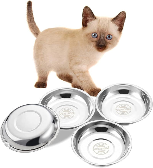 VENTION Small Shallow Cat Food Bowls, Outer Dia. 4.9 in Whisker Fatigue Cat Bowl, Stainless Steel Cat Food Dish for Indoor Cats, Set of 4 Replacement Cat Bowls for Raised Station(7.4 Fl.oz)