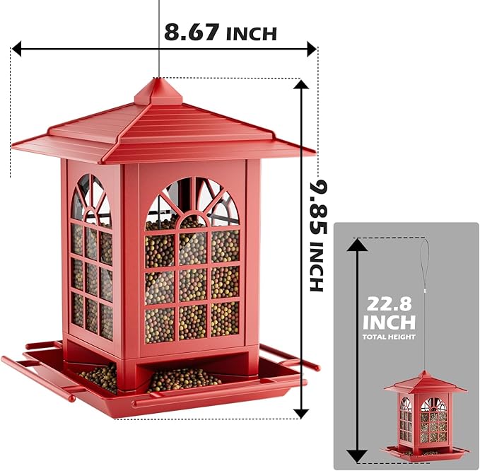 Birdream Bird Feeders for Outdoors Hanging, Classic Courtyard Design Fun Assembly 3.5LB Large Bird Feeder, Attracting Wild Birds Cardinals Goldfinches Sparrows - Red
