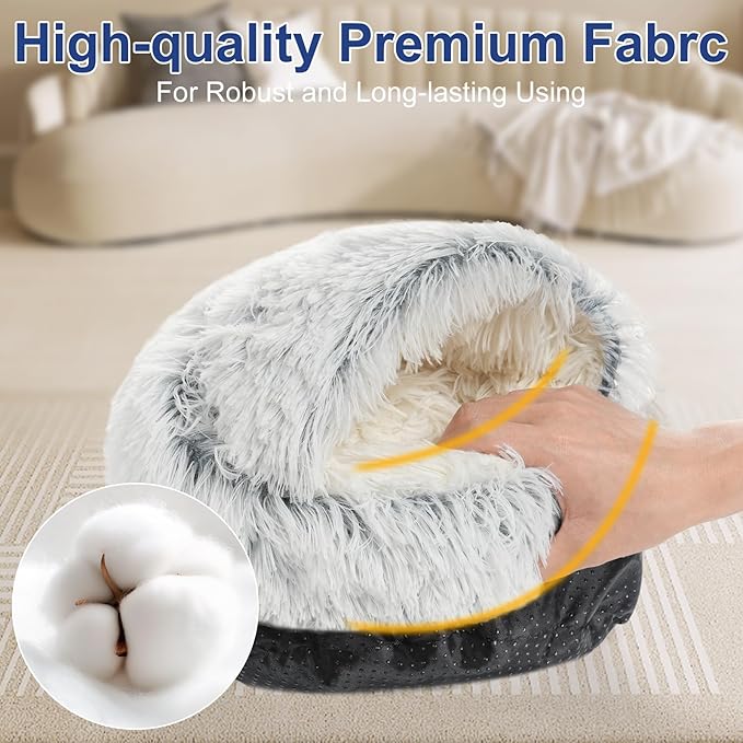 Soothing Guinea Pig Hideout, Doughnut Guinea Pig Bed with Hooded Cover, Washable Hamster Rabbit Bunny Bed, Washable Round Cave Beds for Small Animal Bunny Rabbit Hideout (Grey)