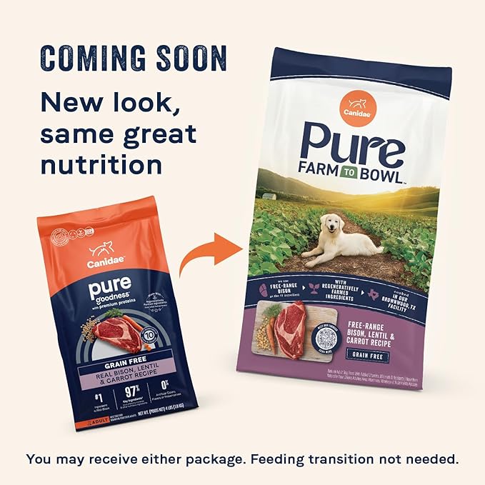 Canidae Pure Limited Ingredient Premium Adult Dry Dog Food, Real Bison, Lentil & Carrot Recipe, 21 lbs, Grain Free