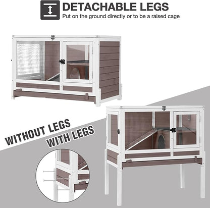 Guinea Pig Cage Indoor with Cool Zinc Plate Rabbit Hutch with Wheels and Removable Proof Tray Elevated Legs Hamster Cage with Chew-Resistant Metal Frame 36.6" L（Brown）