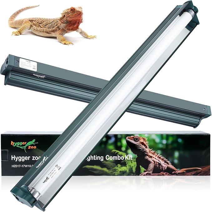 T8 Reptile Light Fixture Combo Kit 17W Green Light 10.0 UVB Fluorescent Tube for Reptiles