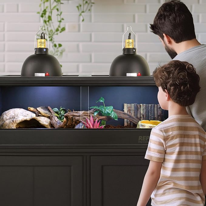 2 Pack Reptile Light Fixture, 8.5in Deep Dome Reptile Heat Lamp Fixture with Switch, Dual Terrarium UVB Basking Light Fixture for Chameleons Chicks, Suitable for E26 Bulbs Up to 150W