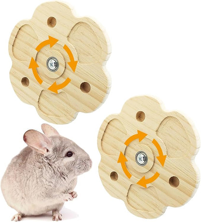 PINVNBY 2 PCS Natural Wooden Chinchilla Chew Toys Rotatable Chinchilla Toy Interactive Teeth Grinding Chew Toy Hanging Chinchilla Cage Accessories for Bunny Rabbit Guinea Pig Hamster Squirrel (Flower)