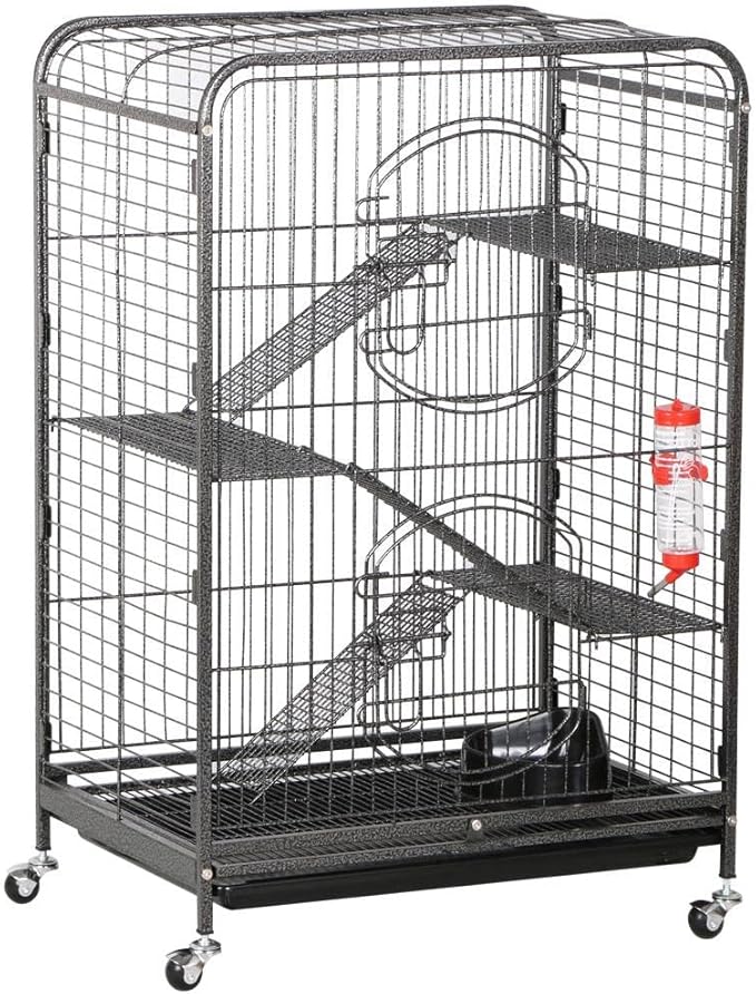 Yaheetech 37-inch Metal Ferret Chinchilla Cage Indoor Outdoor Small Animals Hutch w/ 2 Front Doors/Feeder/Wheels for Squirrel,Black