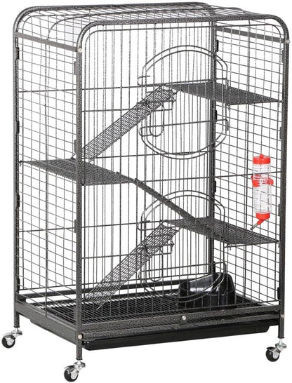 Yaheetech 37-inch Metal Ferret Chinchilla Cage Indoor Outdoor Small Animals Hutch w/ 2 Front Doors/Feeder/Wheels for Squirrel,Black