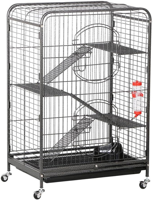 Yaheetech 37-inch Metal Ferret Chinchilla Cage Indoor Outdoor Small Animals Hutch w/ 2 Front Doors/Feeder/Wheels for Squirrel,Black