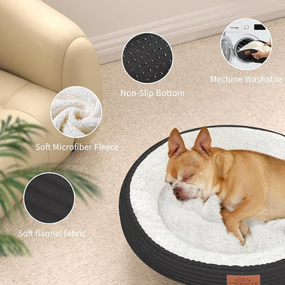 30in Dog Bed Sofa for Small/Medium/Large Dogs, Machine Washable Supportive Foam Pet Couch with Washable Removable Mat and Non-Slip Bottom, Pet Cuddler for Indoor/Outdoor/Car/Cage, Dark Grey