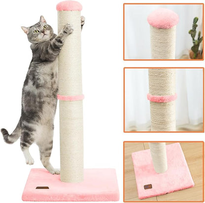 34inch Cat Scratching Post with Natural Sisal Rope 4.3Inch Large Diameter Scratcher Post Tree for Indoor Cats Pink