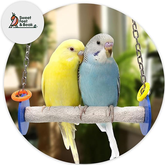 Roll Bird Swing - Pumice Perch Bird Toys Trims Nails and Beaks, Safe and Non-Toxic Bird Cage Accessories for Small and Large Birds, Swinging Toys Birds Will Love, Large 10.5 Inches