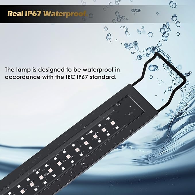 GLOWRIUM LED Aquarium Light with Remote, Full Spectrum Fish Tank Light with Auto Timer, IP67 Waterproof Freshwater Planted Tank Light, Dimmable RGB+W+Moon LEDs with High Performance (36W 48-53inch)