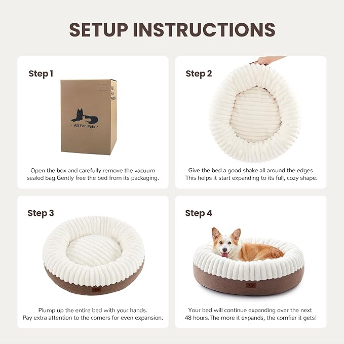 Calming Donut Dog Bed - 30" Round Washable Corduroy Fleece Pet Bed with Anti-Slip Bottom, Anti-Anxiety Cushion Bed for Small Medium Dogs and Cats