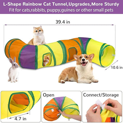 Retro Shaw Cat Toys Kitten Toys, Cat Tunnels Toy for Indoor Cats Kitty, Interactive Cat Tube Tent Feather Wand Teaser Bell Fuzzy Ball Springs Mouse (33 Pcs Large Cat Tunnel Toys Set)