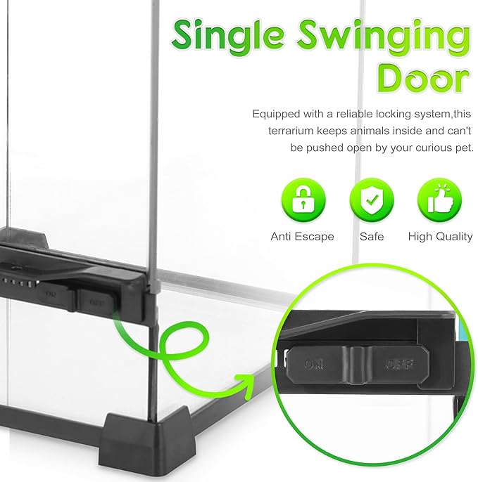 Mini Reptile Glass Terrarium 8"x8"x12" Durable Reptile Habitat Tank with Heat Resistant Aluminum Alloy Frame, Single Swinging Doors for no Jam by Sand and Other Debris