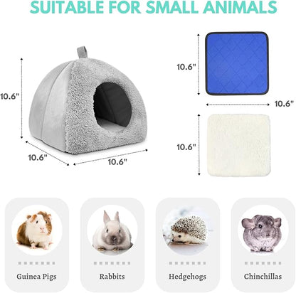 Guinea Pig Bed with 2 Absorbent Leak-Proof Bottom Pee Pad Fleece Small Animal Hideout House Washable Hide Hut for Rabbit Chinchilla Rat Hedgehog