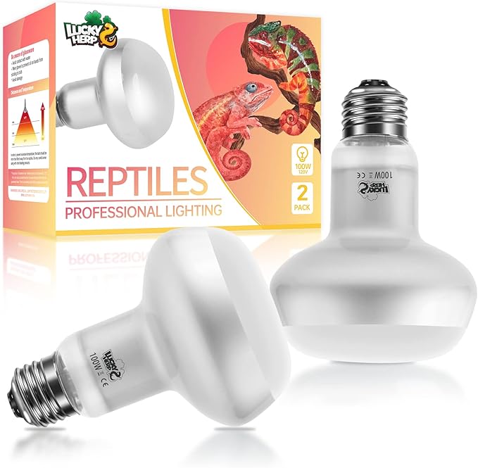 LUCKY HERP Intense Heat Lamp Bulbs for Reptiles 100W 2 Pack, UVA Daylight Reptile Heat Lamp, Reptile Basking Heat Light Bulb for Amphibian, Tortoise, Bearded Dragon, Lizard, Turtle, Snake Heating Use