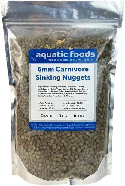 Aquatic Foods Inc. 6mm - 1/4" Carnivore Sinking Pellets for Carnivore Cichlids, Catfish, Monster Fish, Bottom Grazers, All Medium to Large, Also Koi & Pond Fish. - WL…2-lbs Foil Pouch Bag