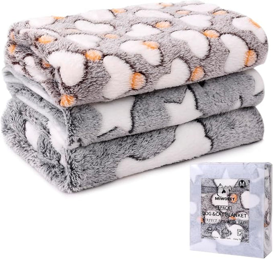 3 Pack Cat and Dog Blanket Soft & Warm Fleece Flanne Pet Blanket, Great Pet Throw Sleep Mat for Puppy Cats Small, Medium & Large Dogs Cute Star/Love/Bone (Medium 30" x 20")