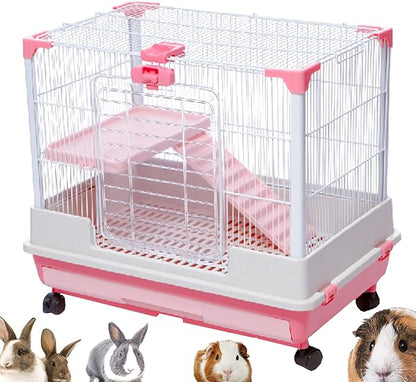 Large Multi-Level Indoor Small Animal Pet Cage Guinea Pig Ferret Squirrel Chinchilla Cat Playpen Rabbit Hutch Solid Platform Ramp Easy Clean Leakproof Litter Tray Large Access Doors Lockable Casters