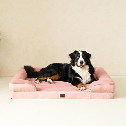 EHEYCIGA Orthopedic XL Dog Beds, Waterproof Memory Foam Dog Bed for Extra Large Dogs, Non-Slip Bottom and Egg-Crate Foam Big Pet Couch Bed with Washable Removable Cover, Dusty Pink