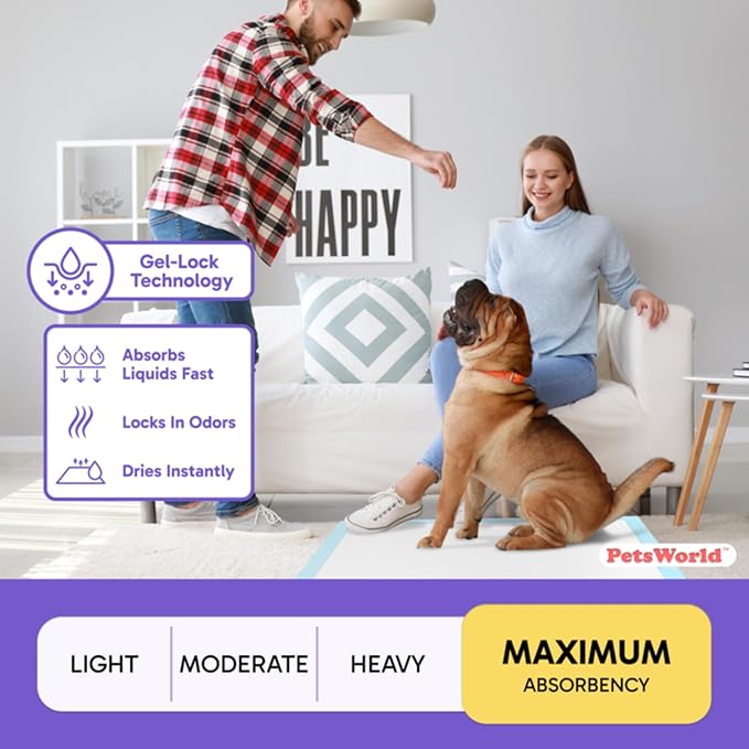 PETSWORLD Giant Dog Potty Pads, Odor-Eliminating, 36" x 36", Ultra Absorbent 5-Layer Leak-Proof Training Pads for Dogs & Cats (36x36, 300 Count)