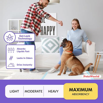 PetsWorld XL Dog Pee Pads 30"x36", 600-Count – Heavy Duty, Leak-Proof Potty Training Pads for Puppies & Large Dogs, Super Absorbent, Quick-Dry Disposable Pads with Odor Control