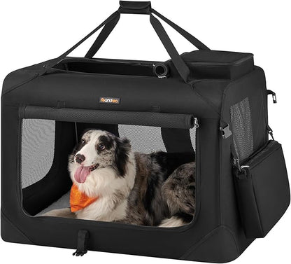 Feandrea 32 Inches Collapsible Soft Dog Crate, Portable Travel Dog Crate for Indoor and Outdoor Use, Dog Carrier Kennel with Safety Zippers, for Living Room, Car, Travelling, Camping, Black UPDC80H