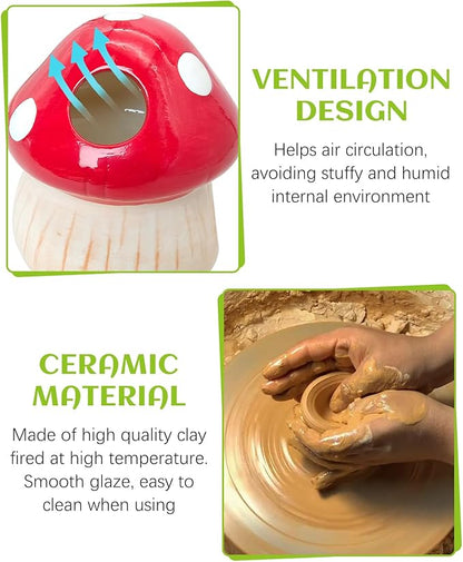 BNOSDM Ceramic Hamster Hideout Cute Mushroom Shape Hamster House and Habitat Cool Hamsters Hide Suitable for Syrian, Mice, Dwarf Hamsters, Gerbils (Red)