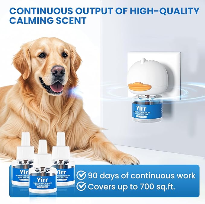 Dog Calming Diffuser, 4 in 1 Dog Pheromones Calming Diffuser, Relaxing Pheromone for Dogs Relief Stress Anxiety Reduce Aggression Barking, Help Train Dog to Pee, 1 Diffuser 3 Refill(48ml)