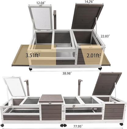 Tortoise Habitat Cage on Wheels with Lamp Stand & Pull-Out Waterproof Tray – Large Wooden Tortoise House, Indoor Outdoor Reptile Enclosure 39''L*23''W*14''H
