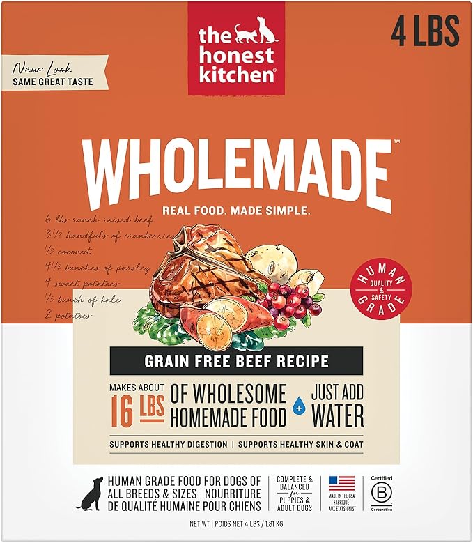 The Honest Kitchen Human Grade Wholemade™ Dehydrated Grain Free Beef Dog Food - Complete & Balanced Meal or Topper - 4 lb Box