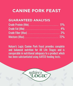 Nature's Logic Grain-Free Canned Dog Food - 95% Animal Proteins - 100% Natural Wet Dog Food Cans - No Common Allergens - All Life Stages - Ideal for Sensitive Dogs - Pork (13.2 oz, 12 Pack)