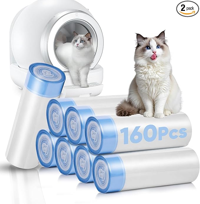160 Count Cat Litter Box Liners Compatible with Litter Robot 3 & 4, Cat Litter Liners for Automatic Litter Box, 10-12 Gallon Heavy Duty Waste Bags with Drawstrings, 25.19" x 15.7"