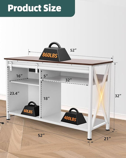 Aquarium Stand for Fish Tank: 55-75 Gallon Fish Tank Stand with Sliding Door - Heavy Duty Metal Aquarium Table with Power Outlet - 2-Tier Breeder Reptile Terrarium Stand for Home & Office(White)