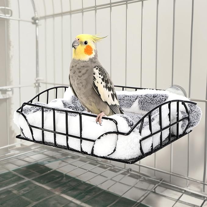 Rat Cage Platform, Metal Basket Rat Hammock with Mat, Hanging Chew Proof Squirrel Cage Bed Platform Accessories, Small Animal Habitat for Hamster, Hedgehog, Chinchilla Pig, Black