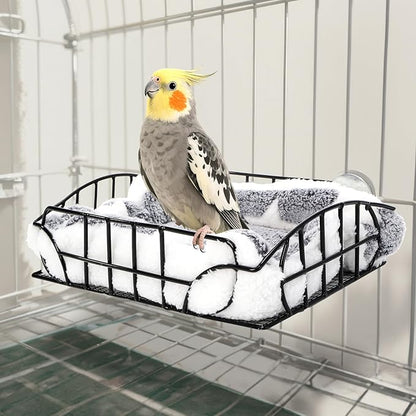 Rat Cage Platform, Metal Basket Rat Hammock with Mat, Hanging Chew Proof Squirrel Cage Bed Platform Accessories, Small Animal Habitat for Hamster, Hedgehog, Chinchilla Pig, Black