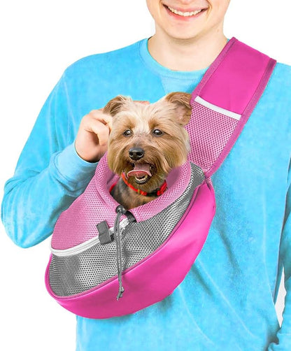 Pet Sling Carrier - Carefully Sized for Teacup & Toy Breed Puppies & Cats (Under 6lb) - Soft Pouch for Small Dogs, Yorkies, Chihuahuas - Ideal for Hands-Free Travel & Walks (Pink)