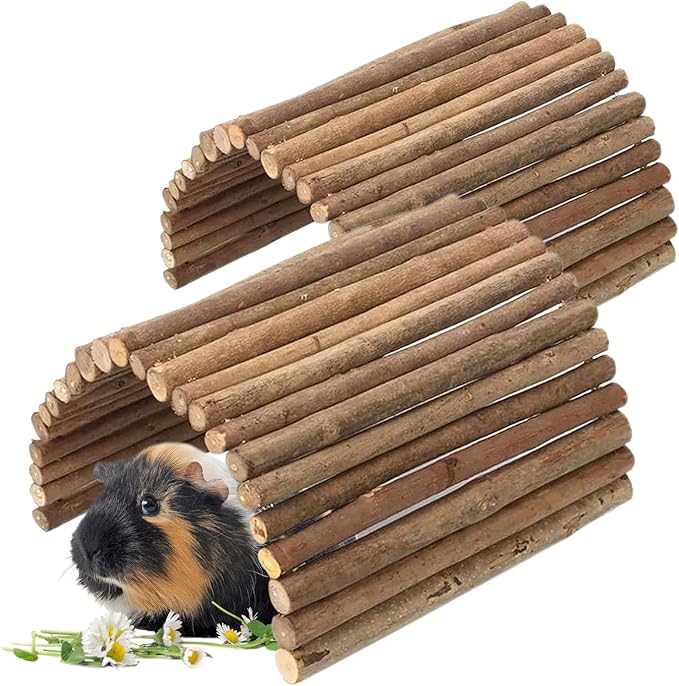 Tfwadmx Wooden Hamster Bridge, Extra Large - 2 Pcs Small Animal Bendy Bridge Tunnel Hut Hideout Ladder Hideaway Climbing Chew Toy for Gerbil Guinea Pig Chinchilla Rabbit Ferret Hedgehog Rat Gerbil