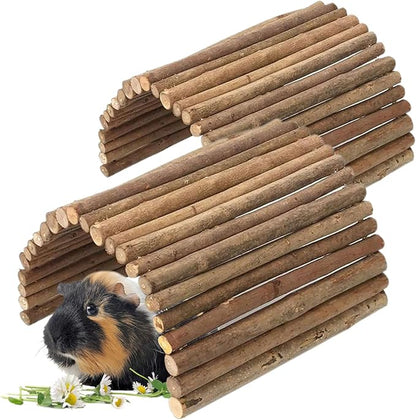 Tfwadmx Wooden Hamster Bridge, Extra Large - 2 Pcs Small Animal Bendy Bridge Tunnel Hut Hideout Ladder Hideaway Climbing Chew Toy for Gerbil Guinea Pig Chinchilla Rabbit Ferret Hedgehog Rat Gerbil