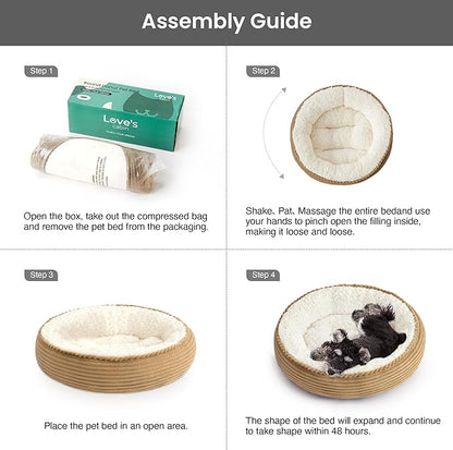 Love's cabin Round Donut Cat and Dog Cushion Bed, 25in Pet Bed for Small or Medium Dogs, Anti-Slip & Water-Resistant Bottom, Soft Durable Fabric Pet Beds, Washable Calming Cat Bed Camel Stripe