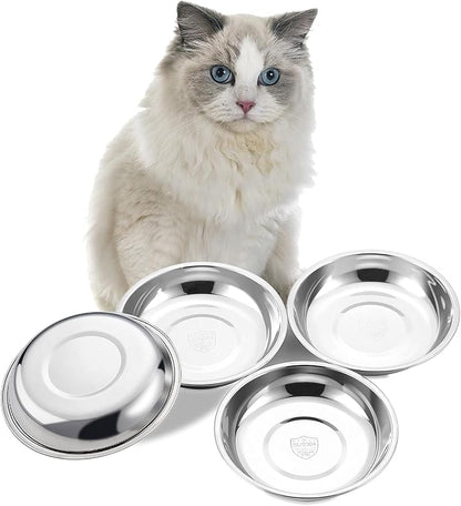 VENTION Big Shallow Cat Food Bowls, Outer Dia. 9.8 in Whisker Fatigue Cat Bowl, Stainless Steel Cat Food Dish for Indoor Cats, Set of 4 Replacement Cat Bowls for Raised Station(49 Fl.oz)