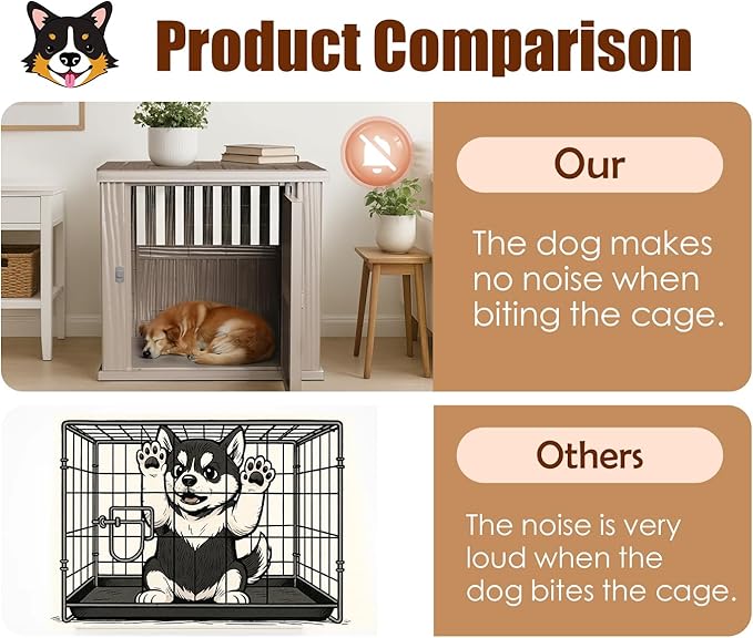 Vixzen Dog Crate Furniture for Small to Large Dogs,Decorative Resin Kennel Indoor,Multifunctional Dog Crate with Locking Buckle,End Table,Durable and Sturdy(Light Brown 39.37 * 28.35 * 32.83)