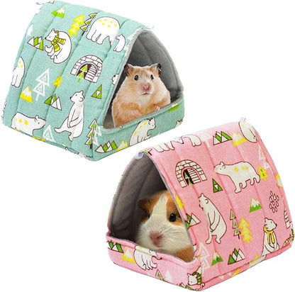 JSPYFITS 2 Pack Guinea Pig Hideout,Small Animal House Guinea Pig Bed Washable Cage Accessories for Small Pet Bunny/Rabbit/Hamster/Chinchilla Guinea Polar Bear Forest