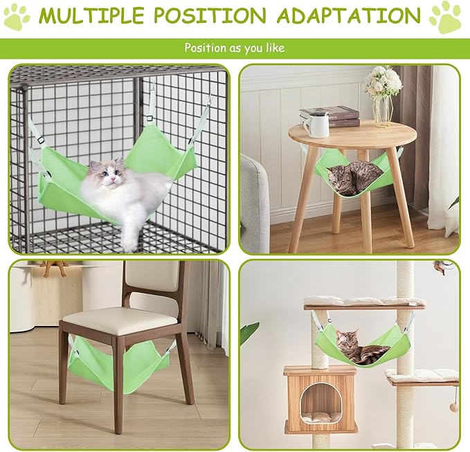 2 Pack Cat Hammock for Cage,Adjustable Breathable Durable Space-Saving Cozy Mesh Pet Hanging Bed Swing for Cats,Ferret,Puppy,Rabbits,Small Animals Green L